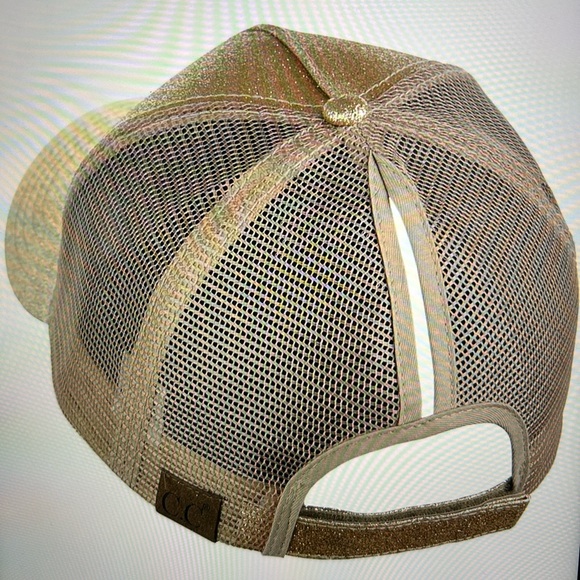 CC Exclusives Gold Glitter Hat High Ponytail Adjustable with Monogram Logo Patch - Picture 4 of 9